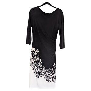 RALPH LAUREN Black Dress With White Flowers Cropped Sleeves Women's Size 8